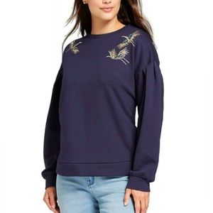 NWT | A New Day Navy Embellished Crane Sweatshirt